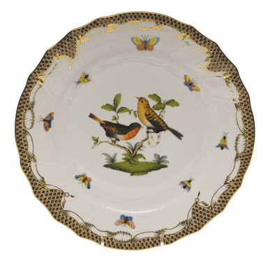 Herend Rothschild Bird Choc Border Dinner Plate - Motif 09 10.5"d - Brown Border