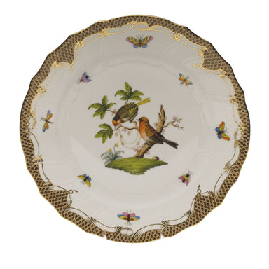 Herend Rothschild Bird Choc Border Dinner Plate - Motif 10 10.5"d - Brown Border