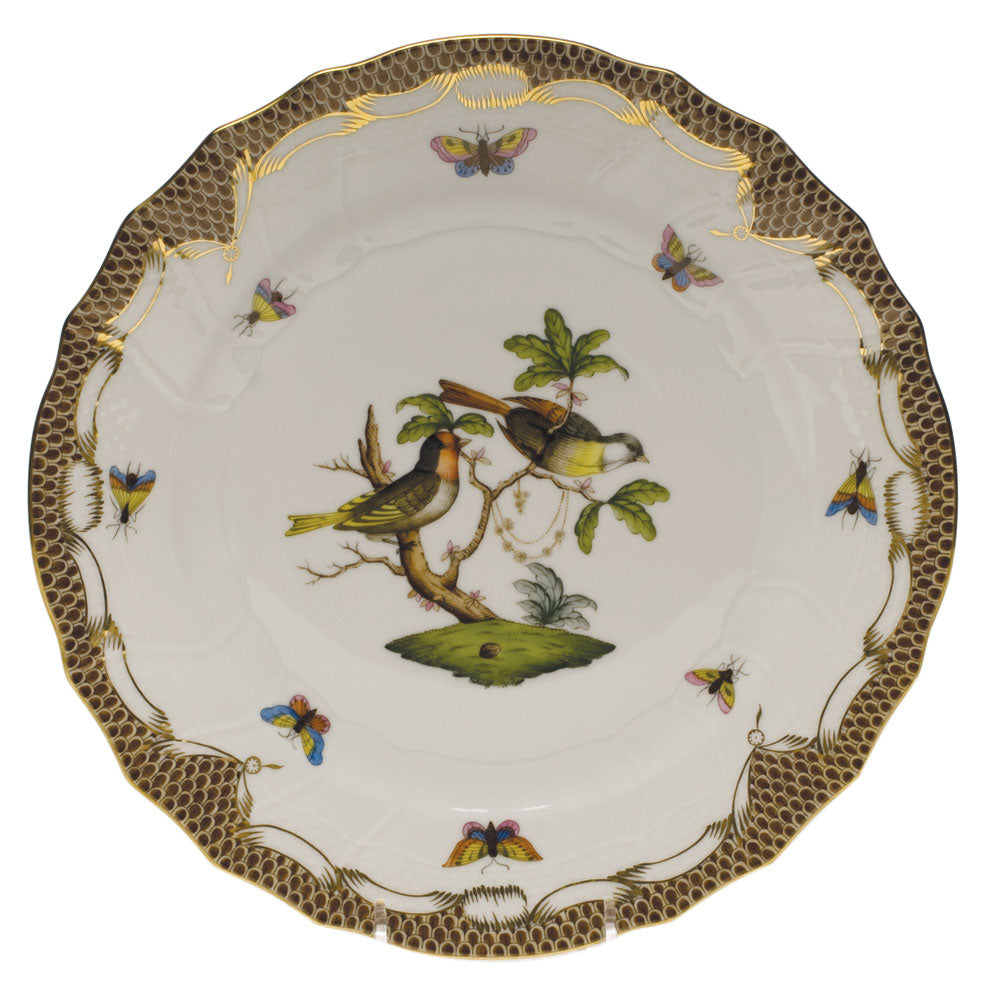 Herend Rothschild Bird Choc Border Dinner Plate - Motif 11 10.5"d - Brown Border