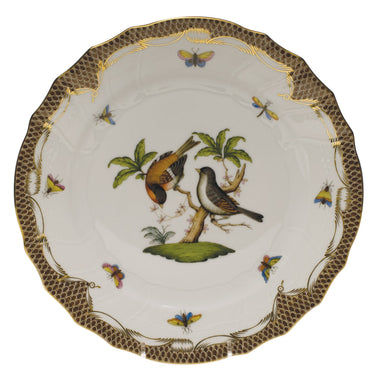 Herend Rothschild Bird Choc Border Dinner Plate - Motif 12 10.5"d - Brown Border