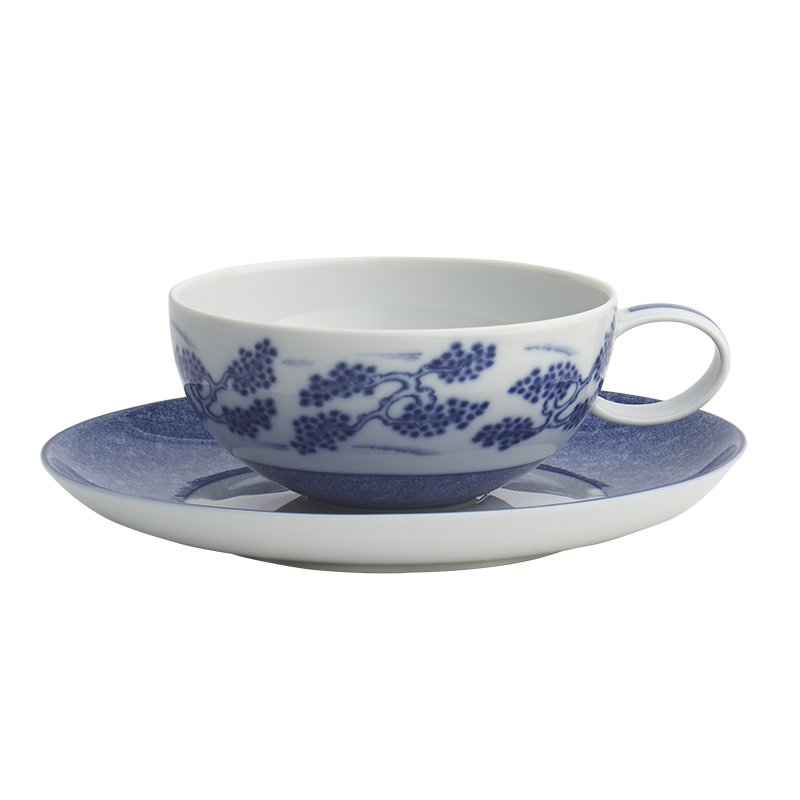 Mottahedeh Blue Shòu Tea Cup & Saucer