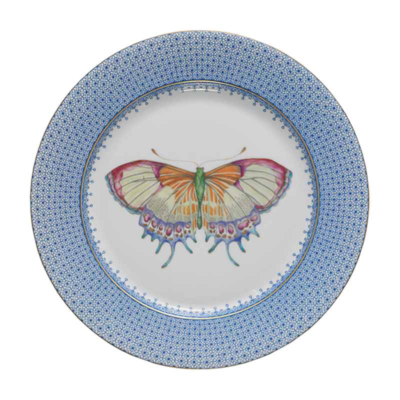 Mottahedeh Cornflower Lace Dessert Plate w Butterfly Décor