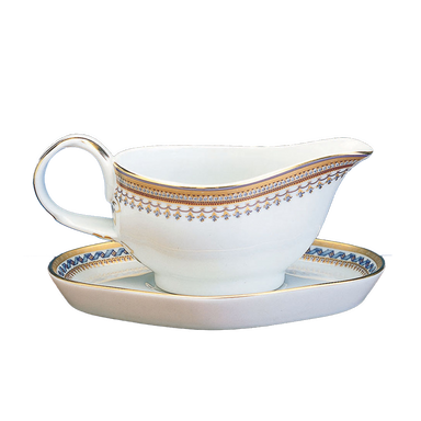 Mottahedeh Chinoise  Blue Gravy Boat & Stand