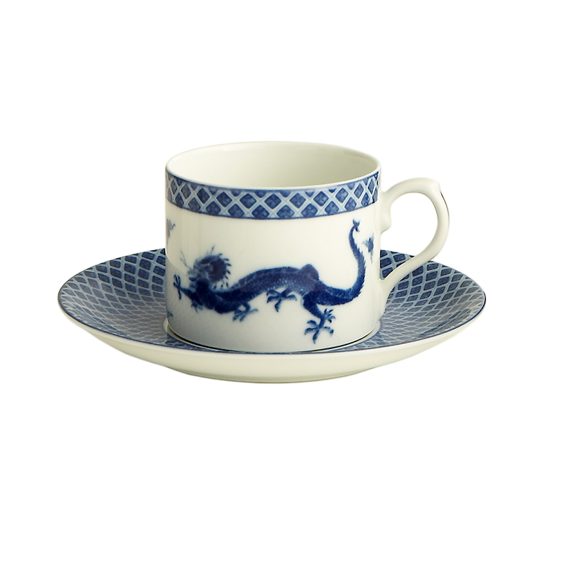 Mottahedeh Blue Dragon Can Tea Cup & Saucer