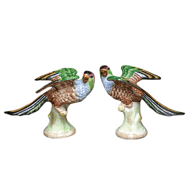 Mottahedeh Parakeets Pair, Majolica, Handpainted