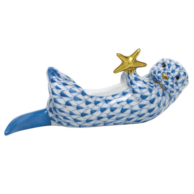 Herend Shaded Vhb Sea Otter With Starfish 3.75"l X 1.25"h