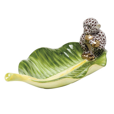 Herend Shaded Vhbr2 Monkey On Banana Leaf 6.5"l X 2.25"h