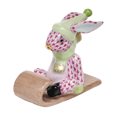 Herend Shaded Vhp Sledding Bunny 2.75"l X 2.5"h