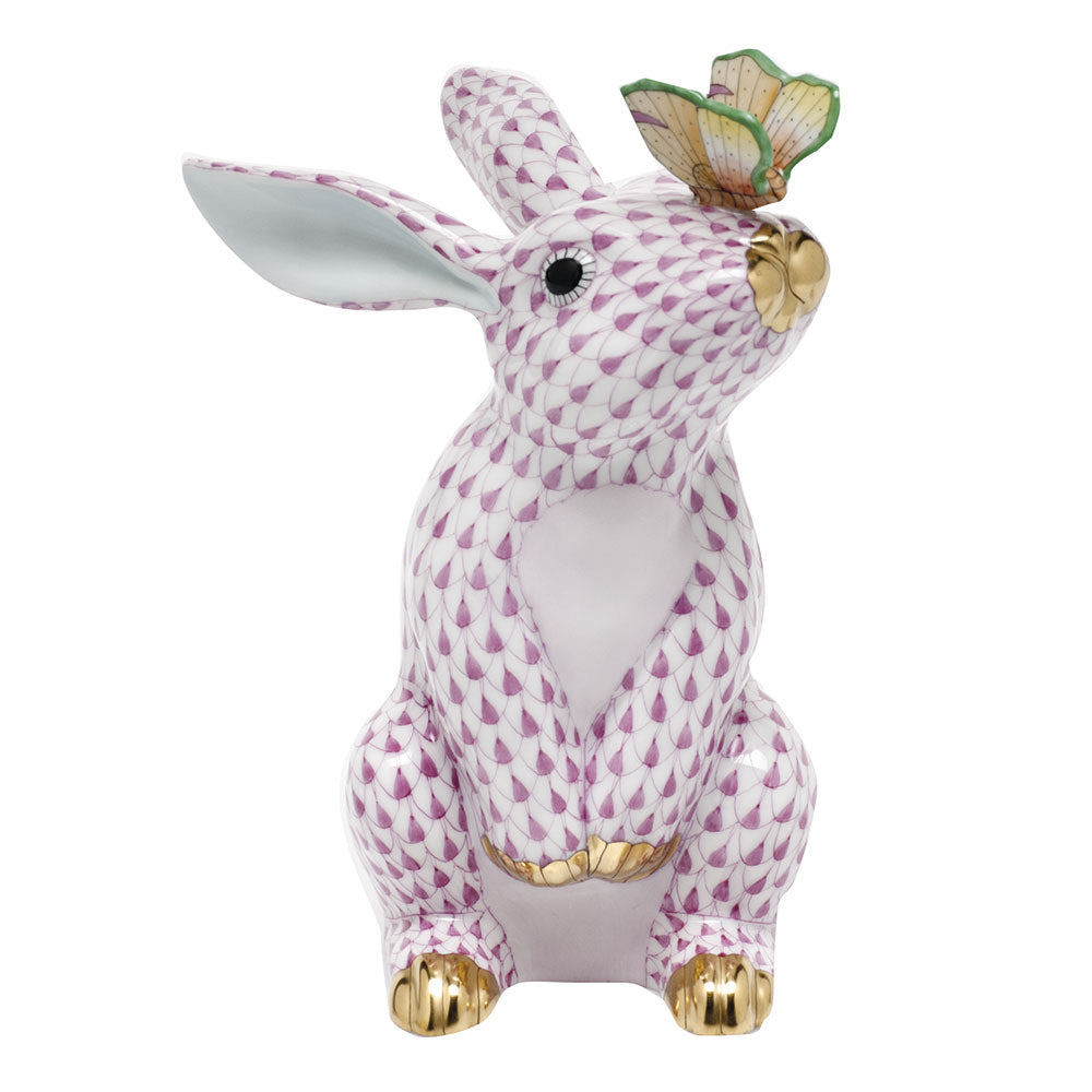 Herend Shaded Vhp Bunny W/butterfly 4.5"l X 6.5"h