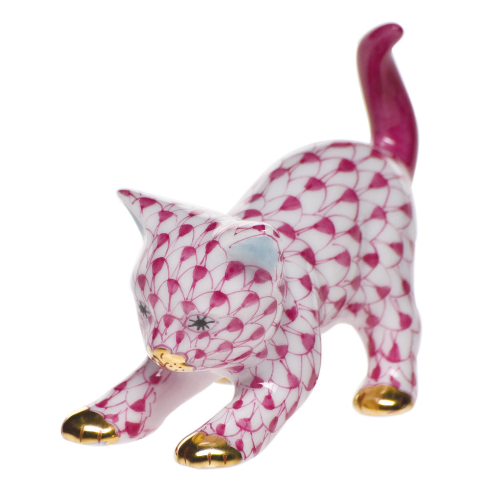 Herend Shaded Vhp Stretching Kitty 2"l X 1.75"h
