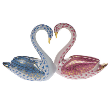 Herend Shaded Vhb + Vhp Kissing Swans - Pink & Blue 6.5"l X 3.5"h