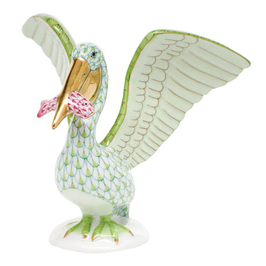 Herend Shaded Vhv1 + Vhp Pelican W/fish 4.25"l X 3.75"h, Lime + Rasp