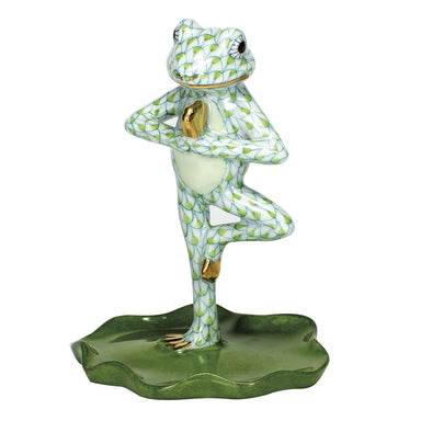 Herend Shaded Vhv1 Yoga Frog In Tree Pose 2.75"l X 3.5"h