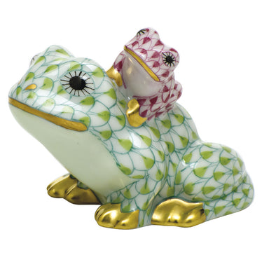 Herend Shaded Vhv1 + Vhp Mother And Baby Frog 2"l X 1.5"h