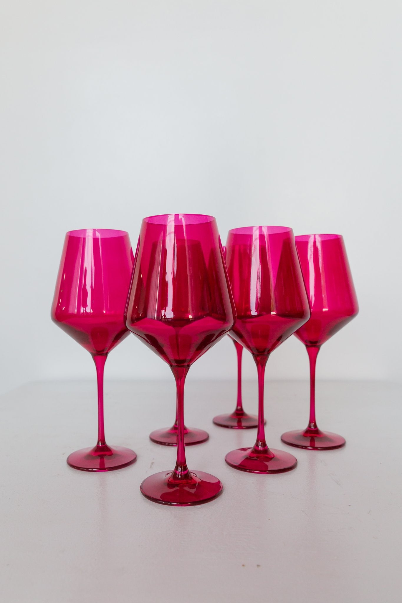 Red Ruby Balloon Wine Glasses Clear Thin Stem Set of 6 Artland Greeting 8  3/8