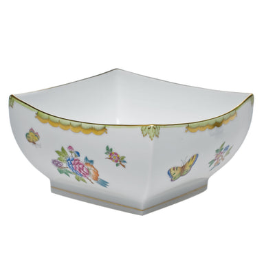 Herend Modified Vbo Large Square Bowl 8"l X 4"h - Green Border