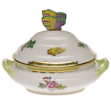 Herend Modified Vbo Mini Tureen 5"l X 4"h W/butterfly - Green