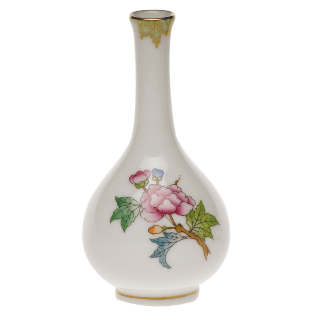 Herend Modified Vbo Small Bud Vase 3.5"h - Green Border
