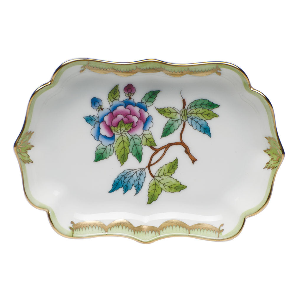 Herend Modified Vbo Mini Scalloped Tray 4.25"l X 3"w - Green Border