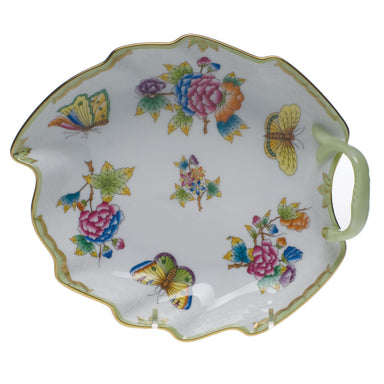 Herend Queen Victoria Leaf Dish  7.75"l - Green Border