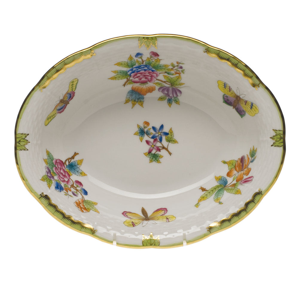 Herend Queen Victoria Oval Veg Dish  10"l X 8"w - Green Border