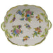 Herend Queen Victoria Square Cake Plate W/handles  9.5"sq - Green Border