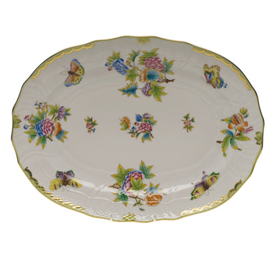 Herend Queen Victoria Platter  15"l X 11.5"w - Green Border