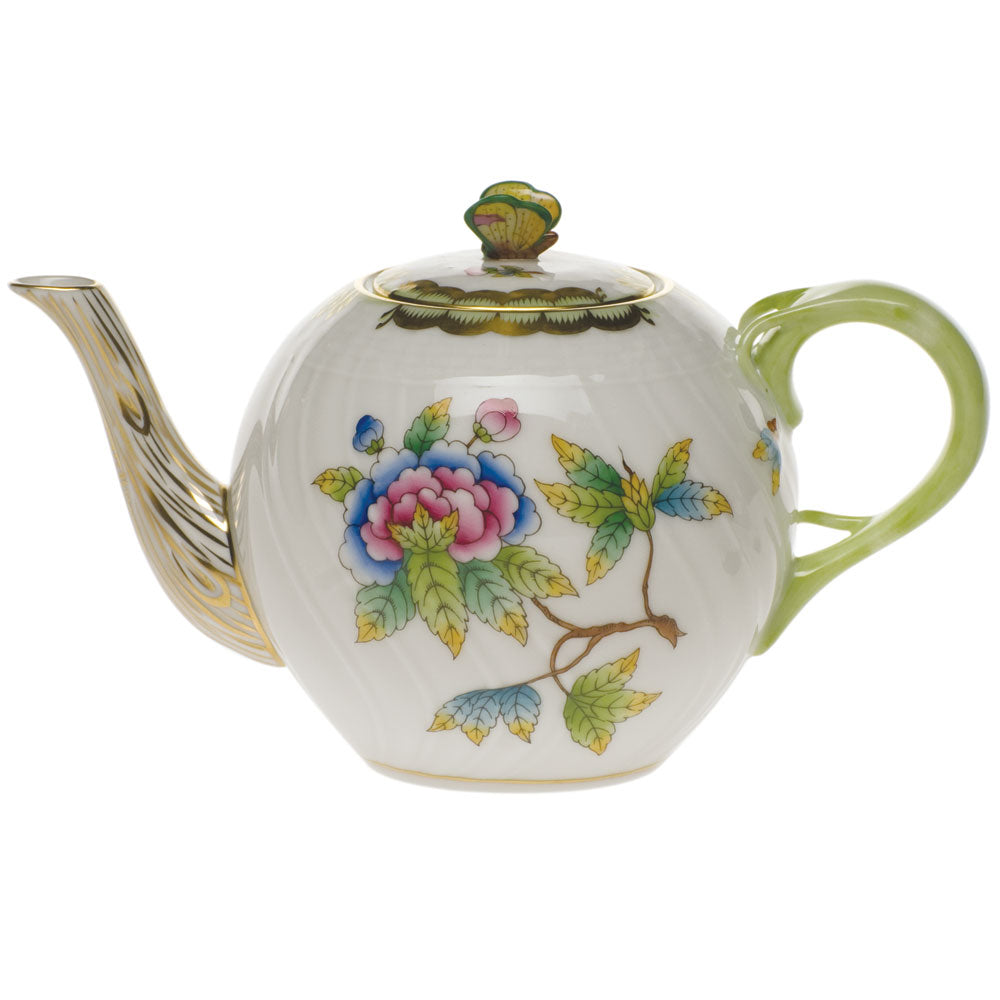 Herend Queen Victoria Tea Pot W/butterfly (12 Oz) 4"h - Green Border