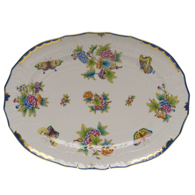 Herend Vbo Blue Border Platter 15"l X 11.5"w - Blue Border