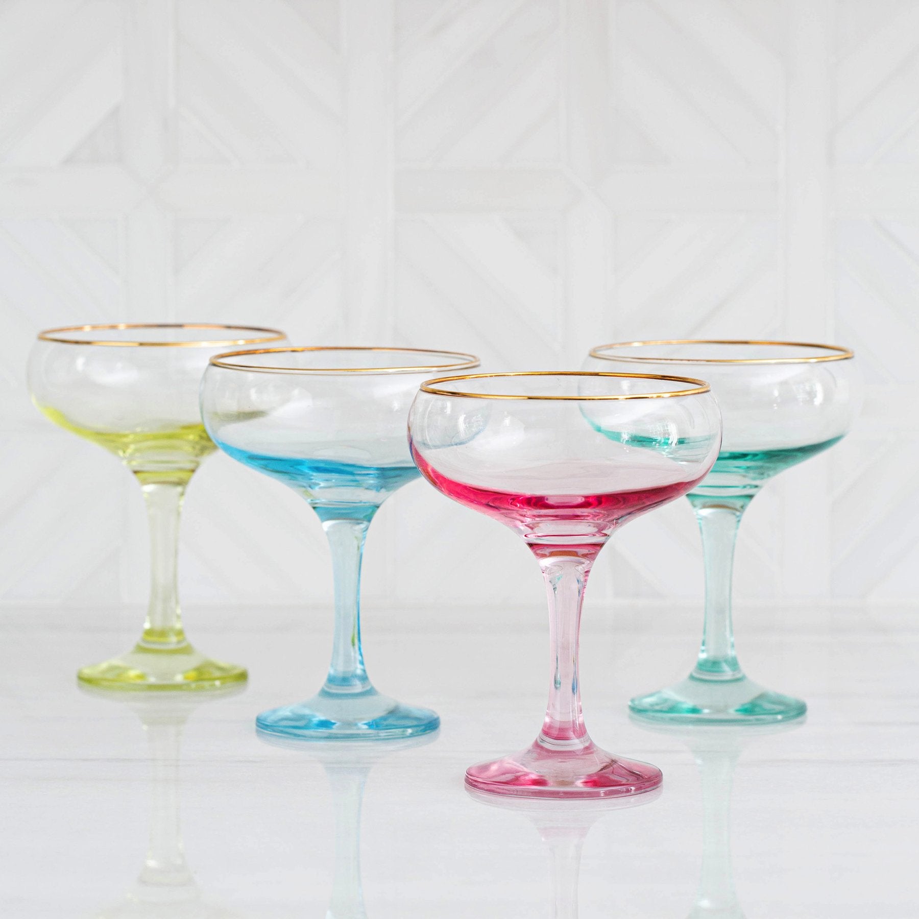 Rainbow Assorted Coupe Champagne Glasses - Set of 4
