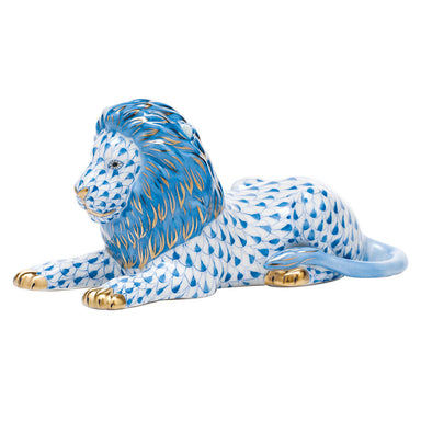 Herend Fishnet Blue Lion 4.75"l X 2.5"h