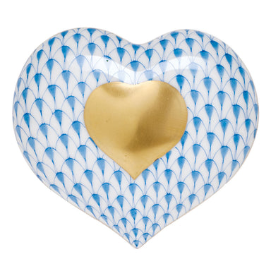 Herend Fishnet Blue Heart Of Gold 2.75"l X 3"w