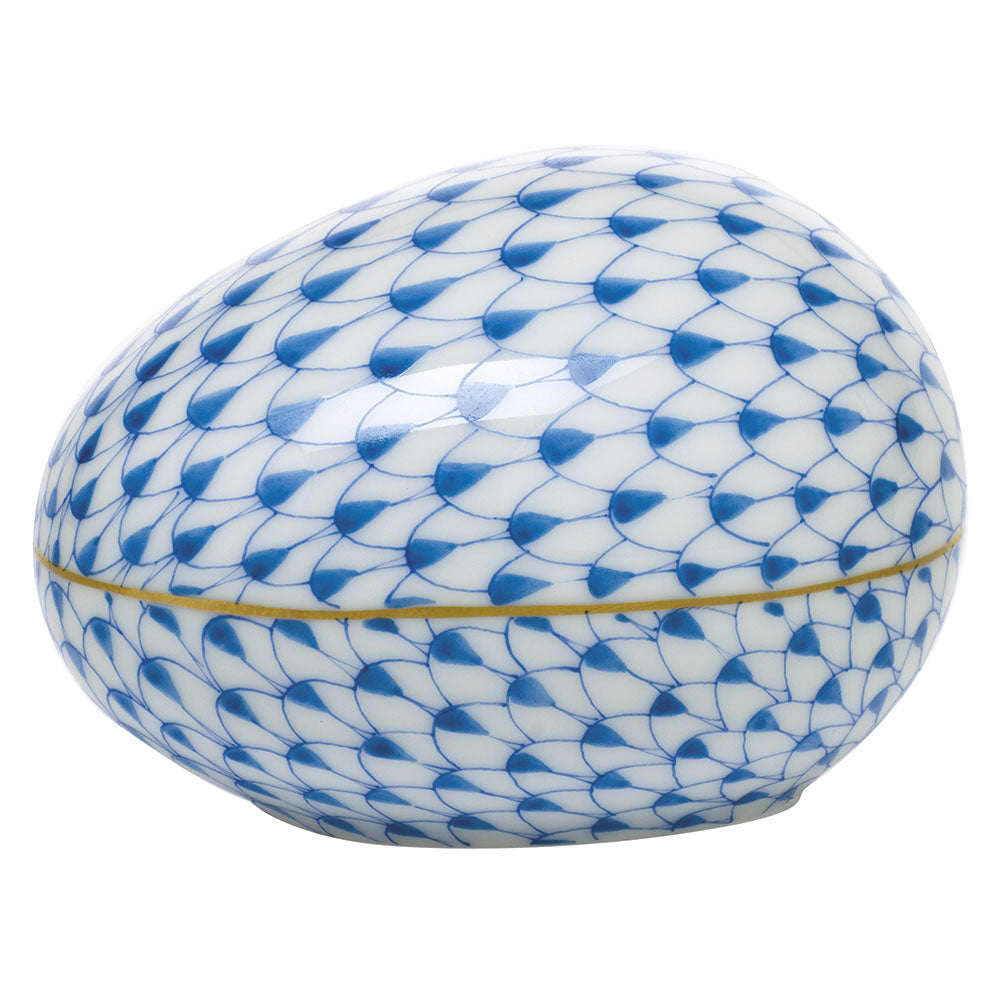 Herend Fishnet Blue Large Egg 3"l X 2.25"w X 2"h