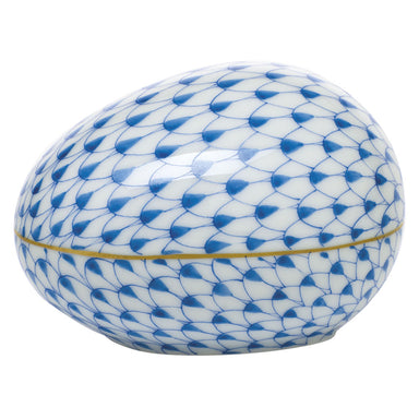 Herend Fishnet Blue Large Egg 3"l X 2.25"w X 2"h