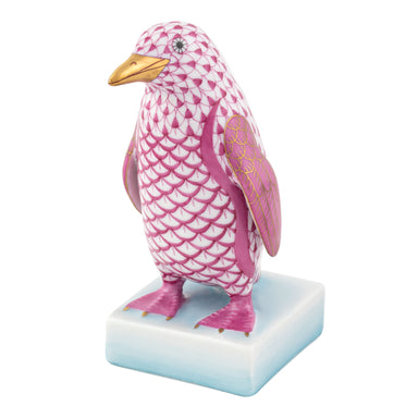 Herend Fishnet Raspberry (pink) Penguin 3"l X 2"w X 4.25"h