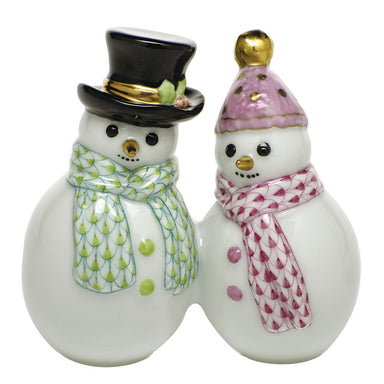 Herend Fishnet Vhv1 + Vhp Snowman Couple 1.5"l X 3"h