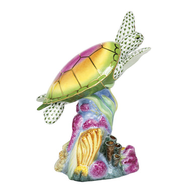 Herend Vhsp102 Sea Turtle W/coral 6"l X 6.5"h