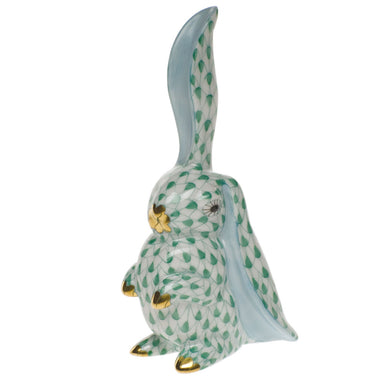 Herend Fishnet Green Rabbit W/one Ear Up  3.75"h