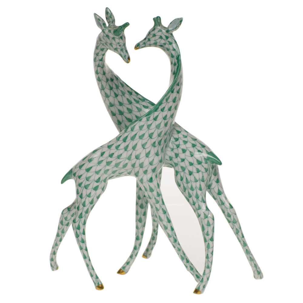 Herend Fishnet Green Pair Of Giraffes  7.5"h