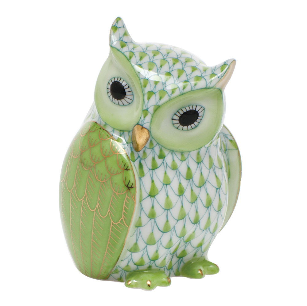 Herend Fishnet Lime Green Mother Owl 2"l X 2.75"h