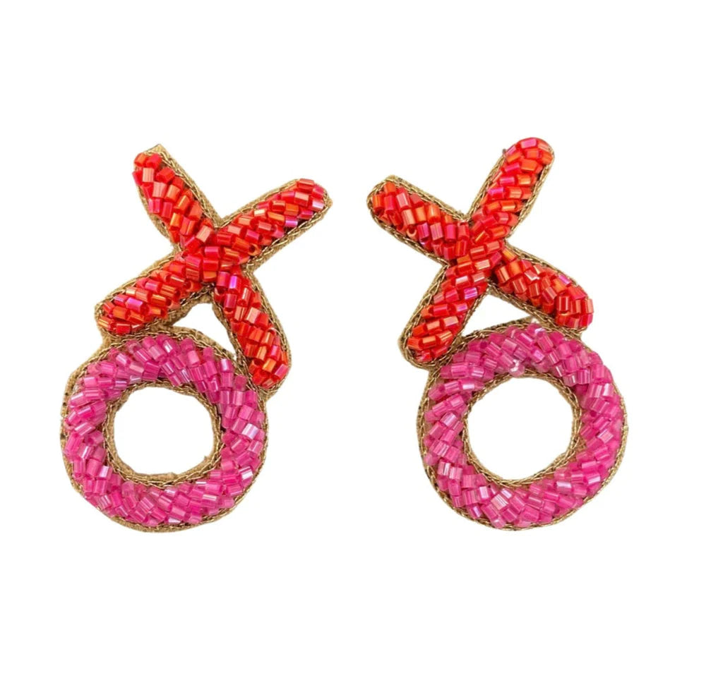 XO Earrings in Pink/Red Colorblock