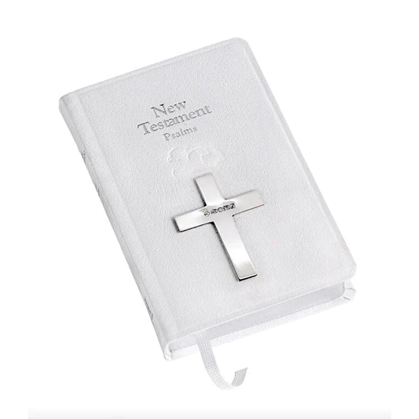 Bible with Sterling Silver Cross - White