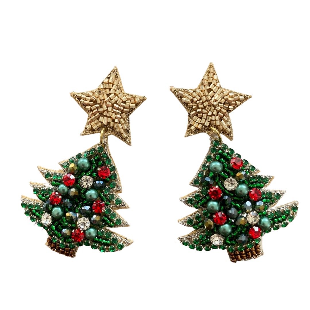 Green & Red Christmas Tree Earrings