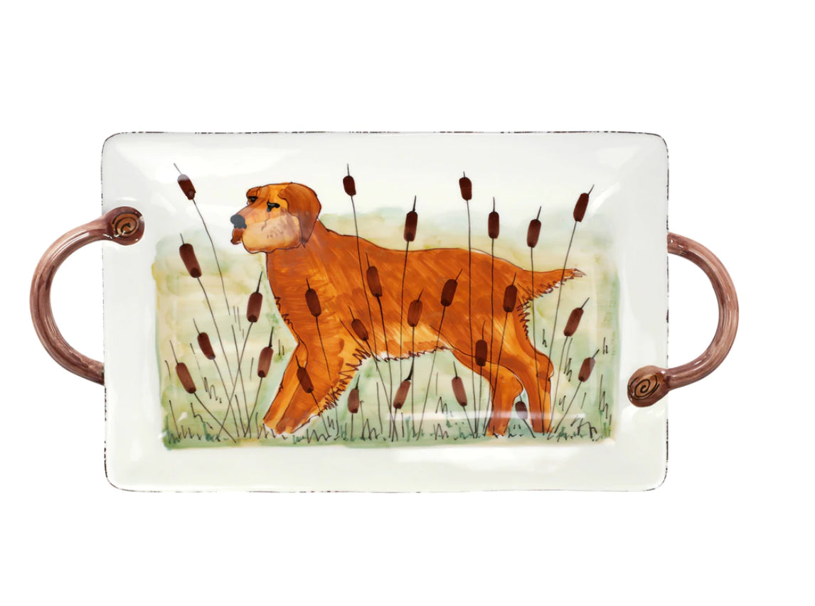 Wildlife Hunting Dog Handled Rectangular Platter