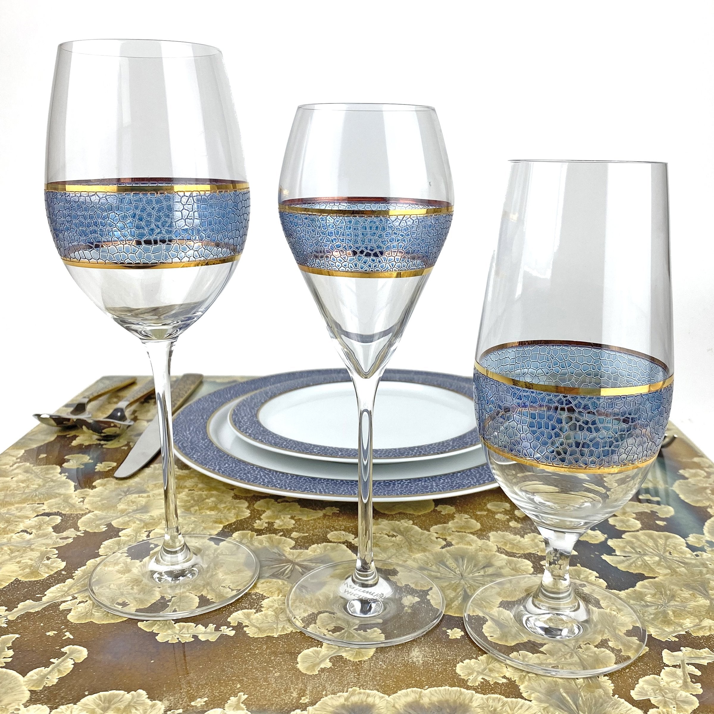 Panthera Indigo stemmed water - Set of 2