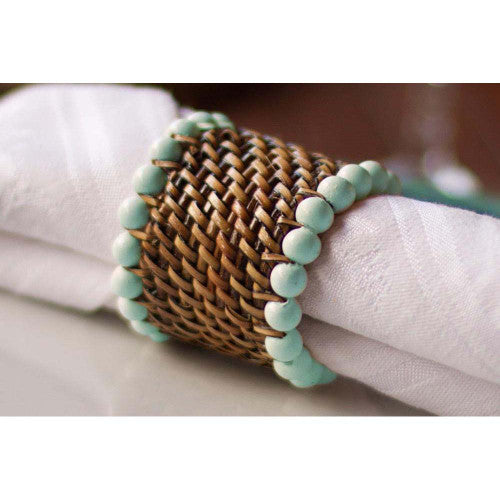 Napkin Ring w/ Beads, Light Mint Gold, set / 4 pcs