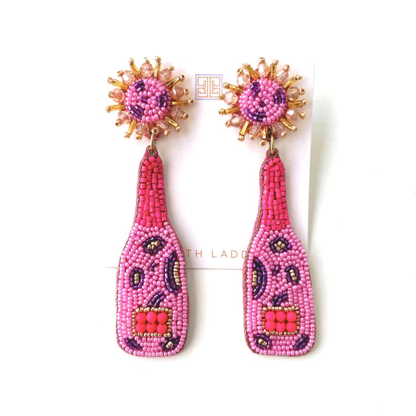 Pink Leopard Champagne Bottle Earrings