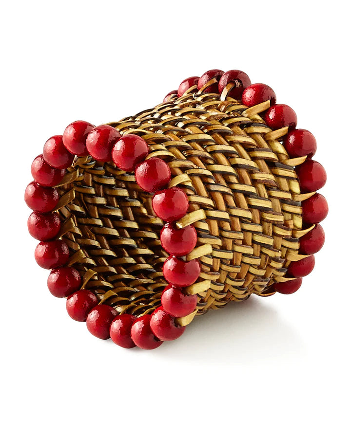 Napkin Ring w/ Beads, Red, set / 4 pcs