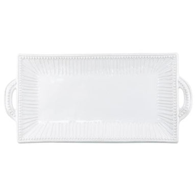 Vietri Incanto Stone White Stripe Handled Rectangular Platter