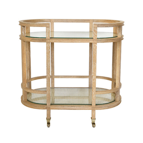 Bar Cart Oak with Caning and Glass
